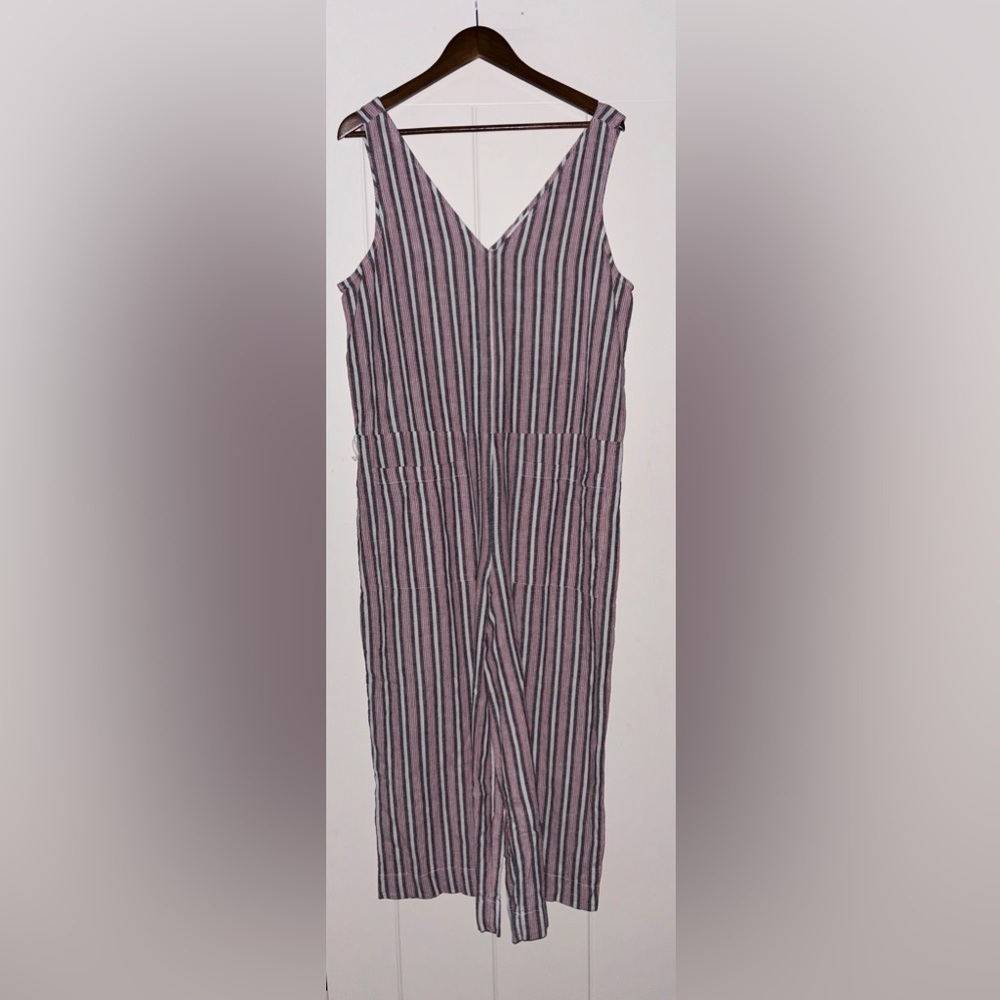Beachlunchlounge Women Jumpsuit Striped Flare Wide Leg L Colorful Linen Blend